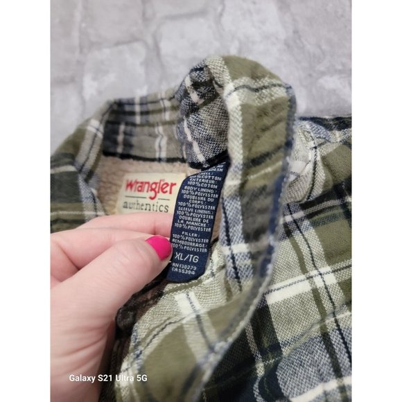 Wrangler Sherpa Lined Button Up Shirt Mens XL‎ Green Black LS Shacket - Picture 5 of 10